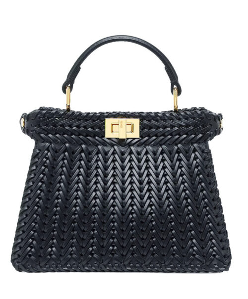 Fendi Sand Leather And Interlaced Fibre Bag 8BN335 Black